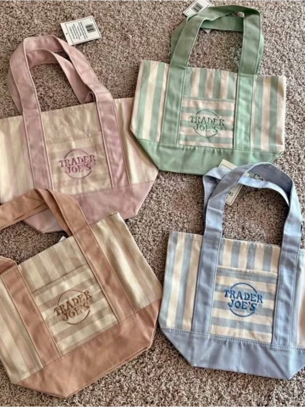 Striped Pastel Tote Bag - Blue, Pink, Green, Tan Options